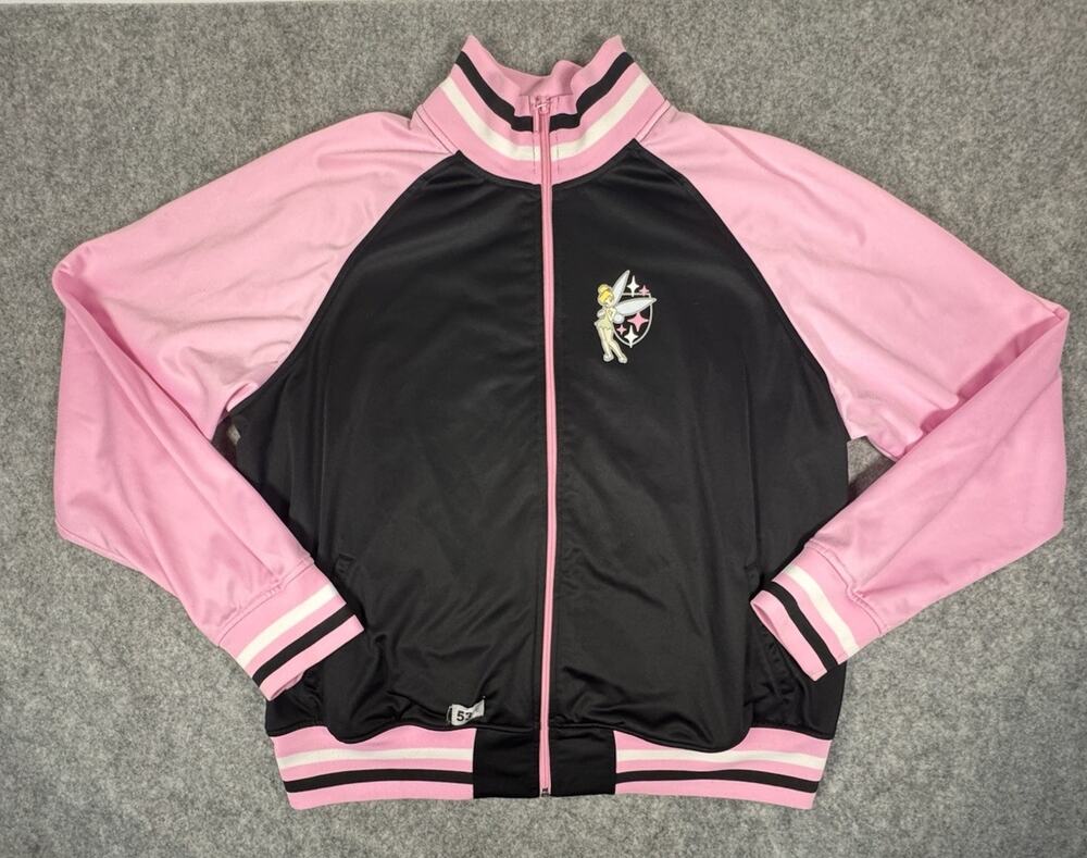 Disney Tinkerbell Black Pink Full Zip Varsity Track Jacket XXL 53